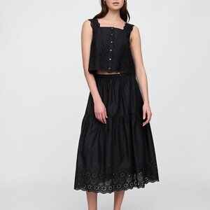 Gap Factory Tiered Eyelet Midi Skirt Black M